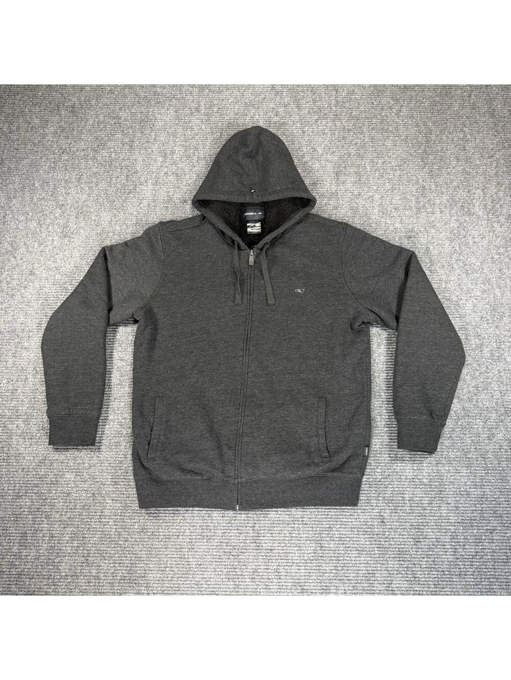 O’neill Hoodie Surf Wear Jacket Sherpa Lined Full Zip Gray Skate Y2K Large UEC